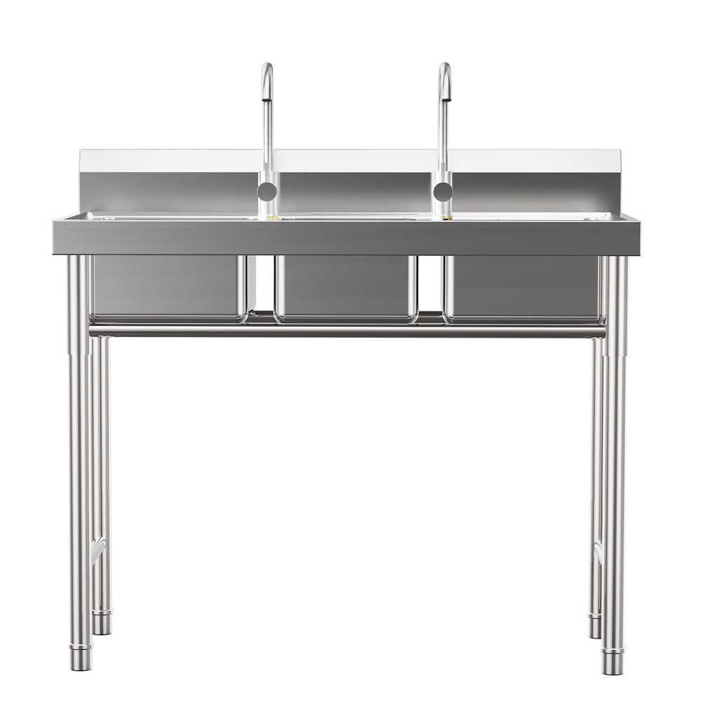 Commercial Stainless Steel 3-Compartment Sink for Efficient Kitchen Cleaning