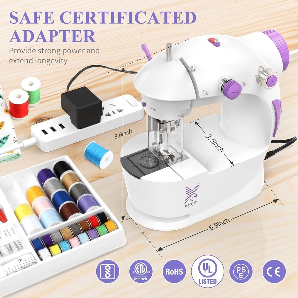 Mini Sewing Machine Set for Beginners with Extension Table and Fabric Bundles