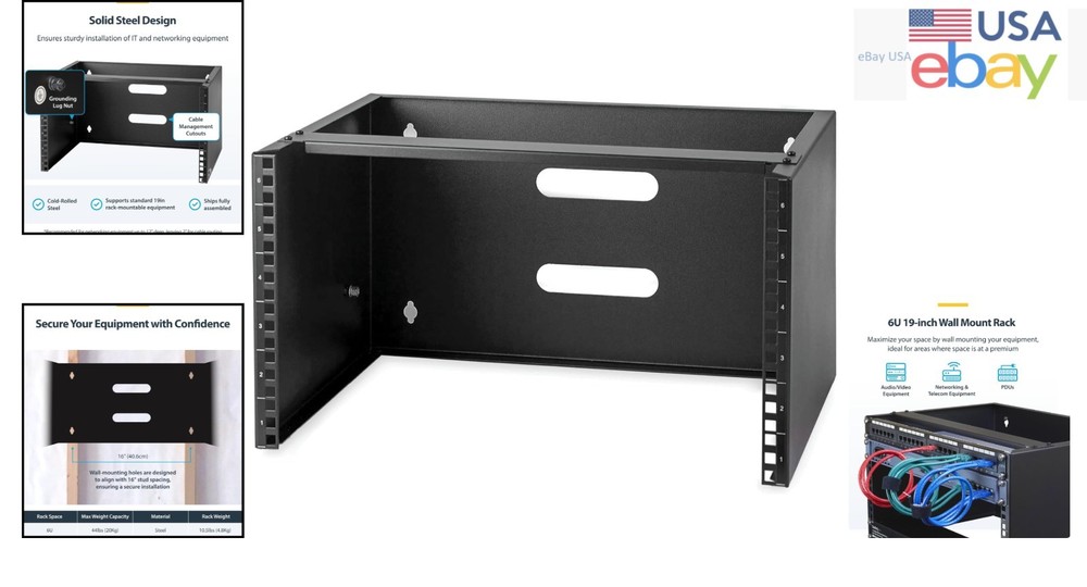 6U Wall Mount Network Rack for Servers, 14 Inch Deep with Mounting Hardware
