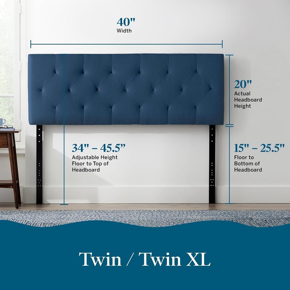 Mid-Rise Diamond Tufted Upholstered Headboard - Adjustable 34” to 46” Height