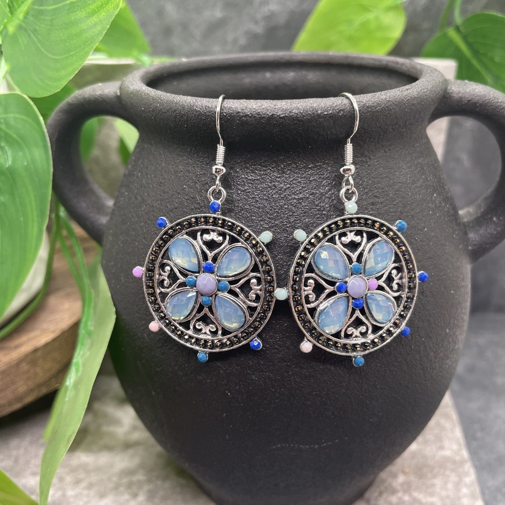 2” Silver-tone Boho Retro Earring Set Drop Dangle New Free Ship B6353
