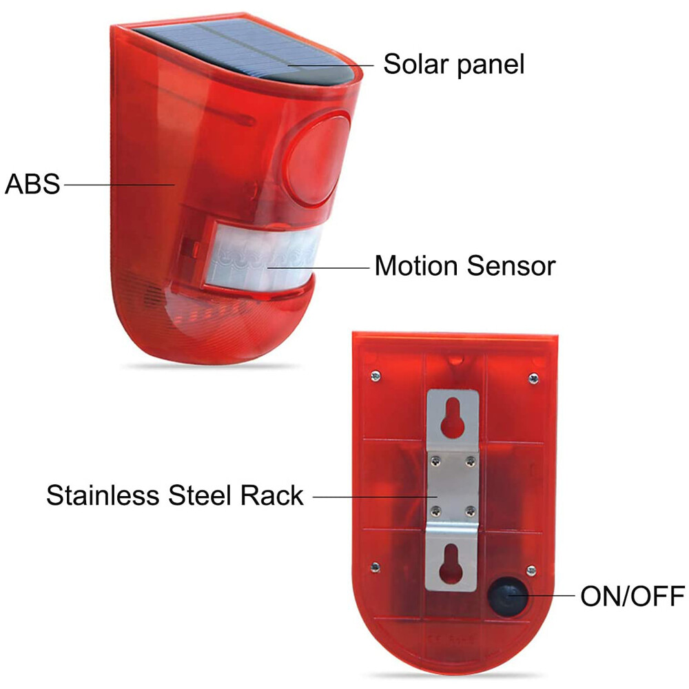 Solar Alarm LED Light Solar Strobe Light Wireless Motion Sensor Detector Outdoor
