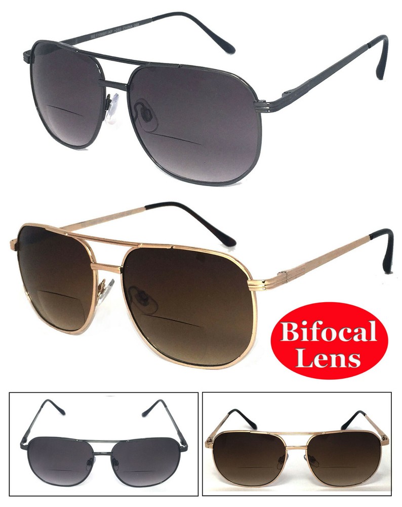 Large Pilot Bifocal Sun Reader Reading  Sunglasses Metal Frame Spring Hinges