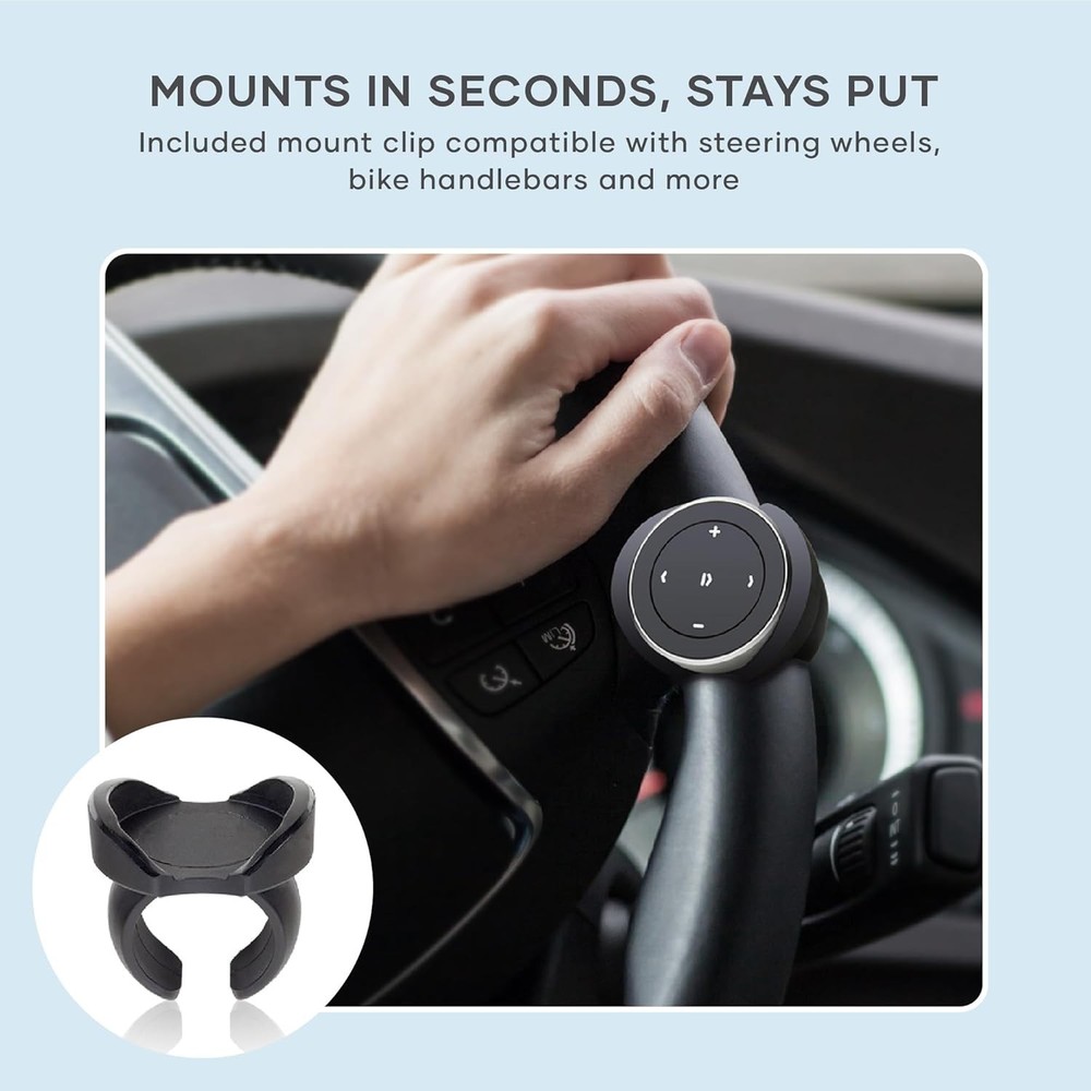 Bluetooth Media Button with Steering Wheel Mount