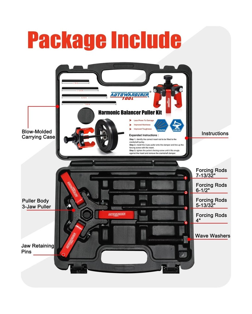 AutoWanderer Tool Harmonic Balancer Puller with Adjustable 3-Ja... FAST USA SHIP
