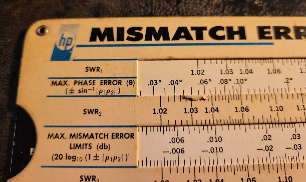 Reflectometer & Mismatch Error Limits Slide Rule Calculator Hewlitt-Packard Co.