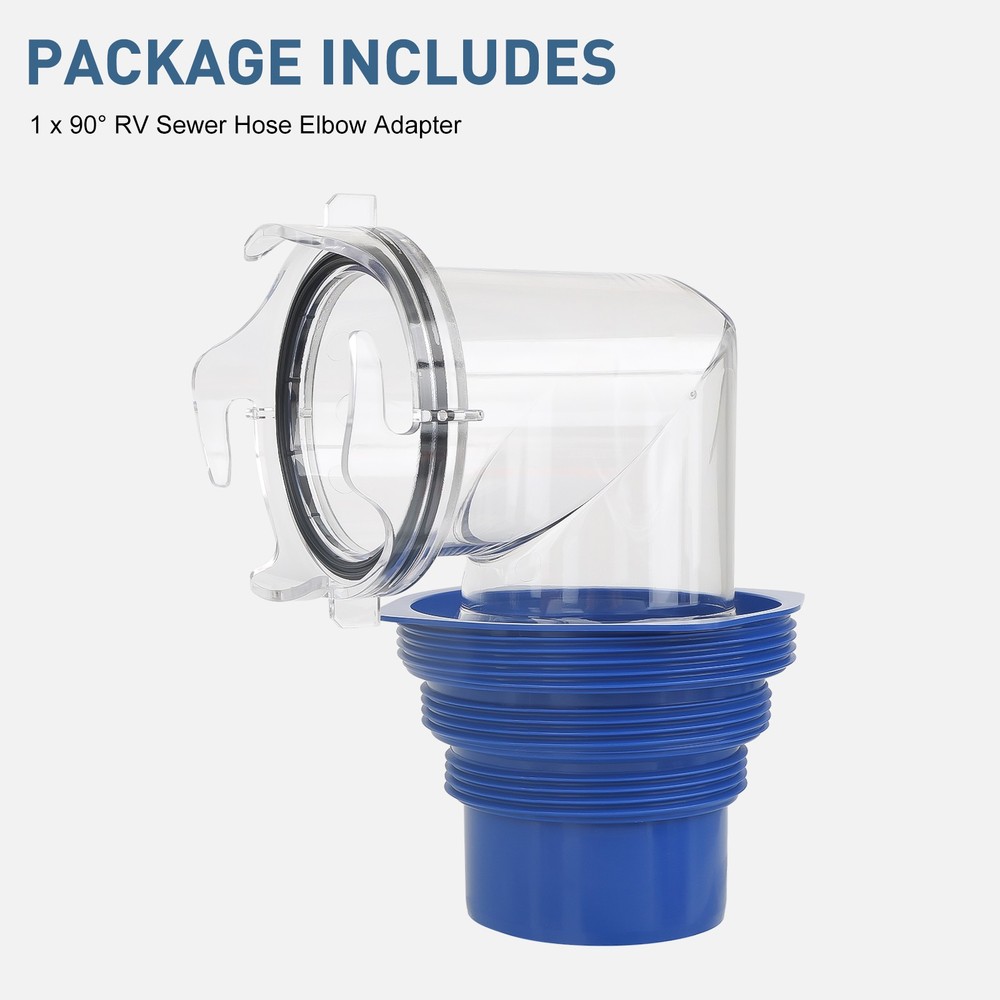 90° Clear RV Sewer Hose Elbow w/ 4-in-1 Fittings Adapter for 3" Campers Travel