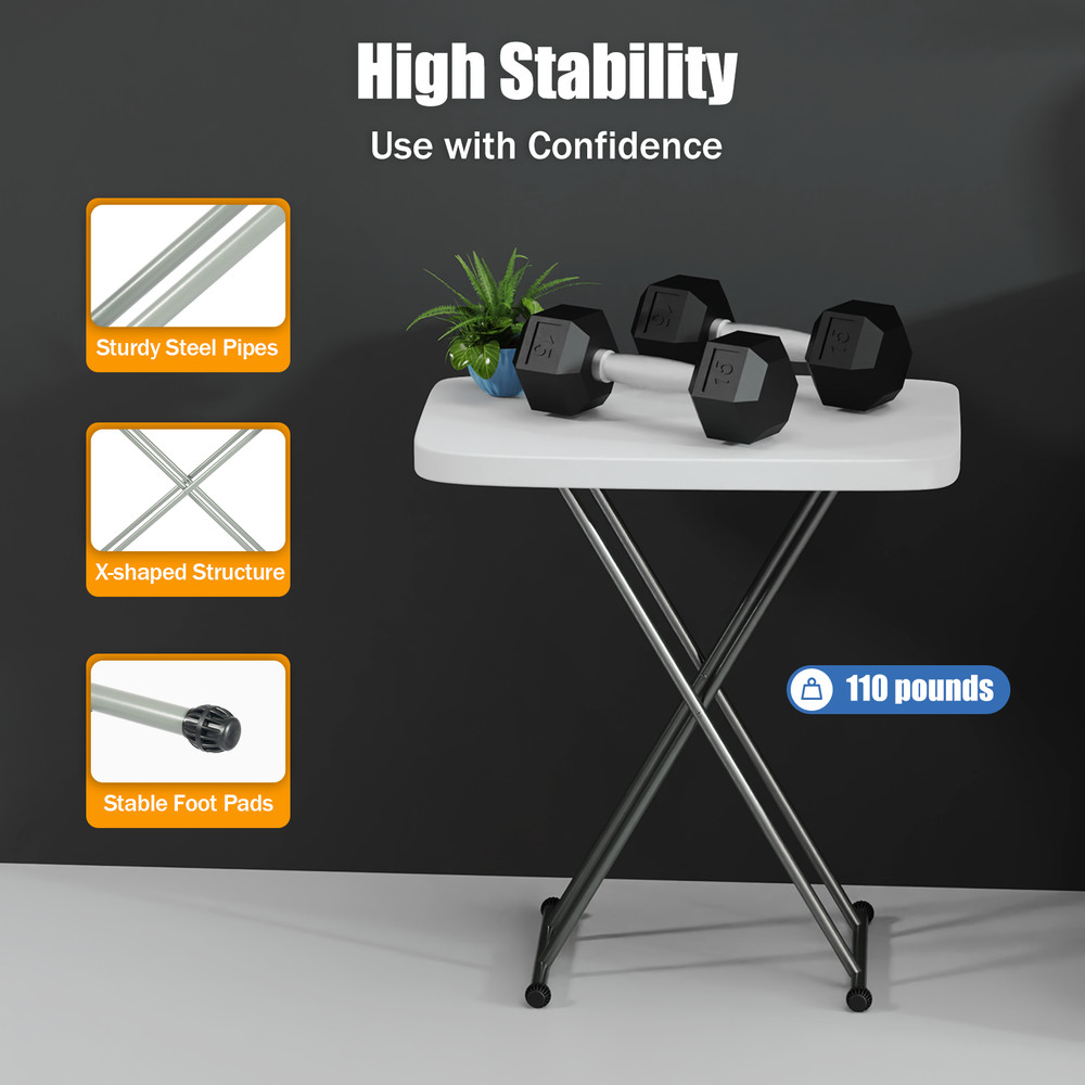 20x30" White Folding Table Portable and Adjustable Small Table
