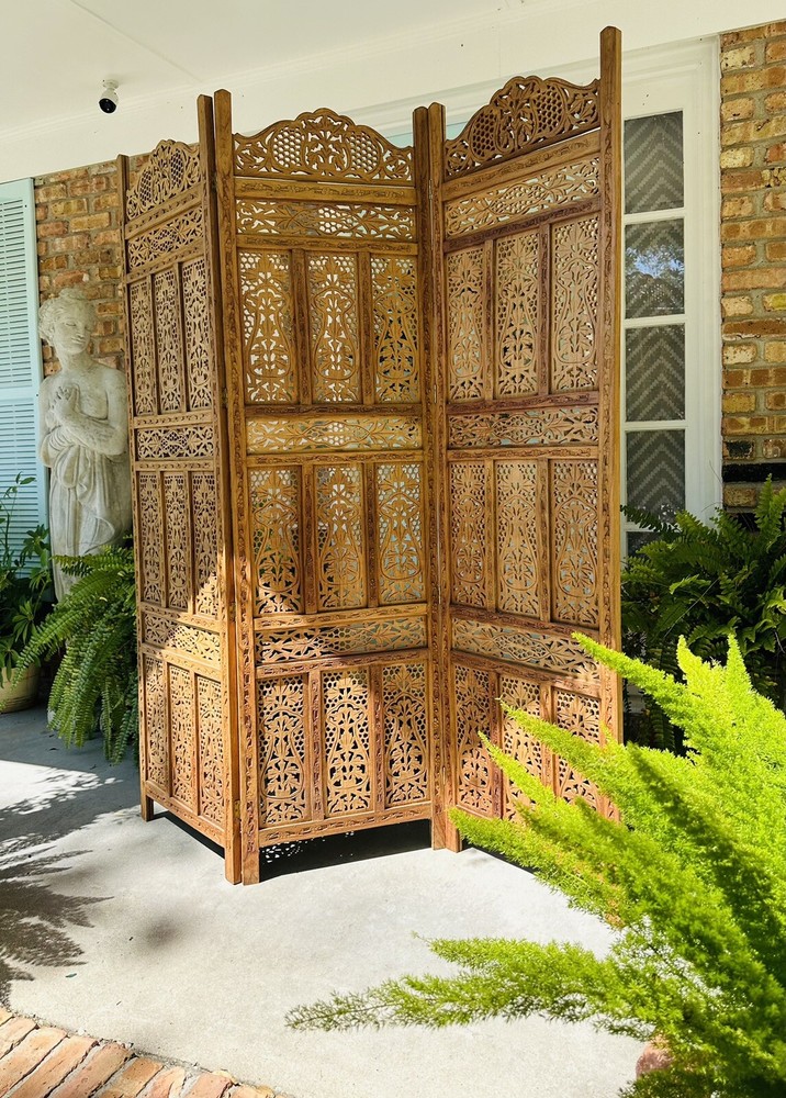 Vintage Boho Teak Room Divider 3 Panels
