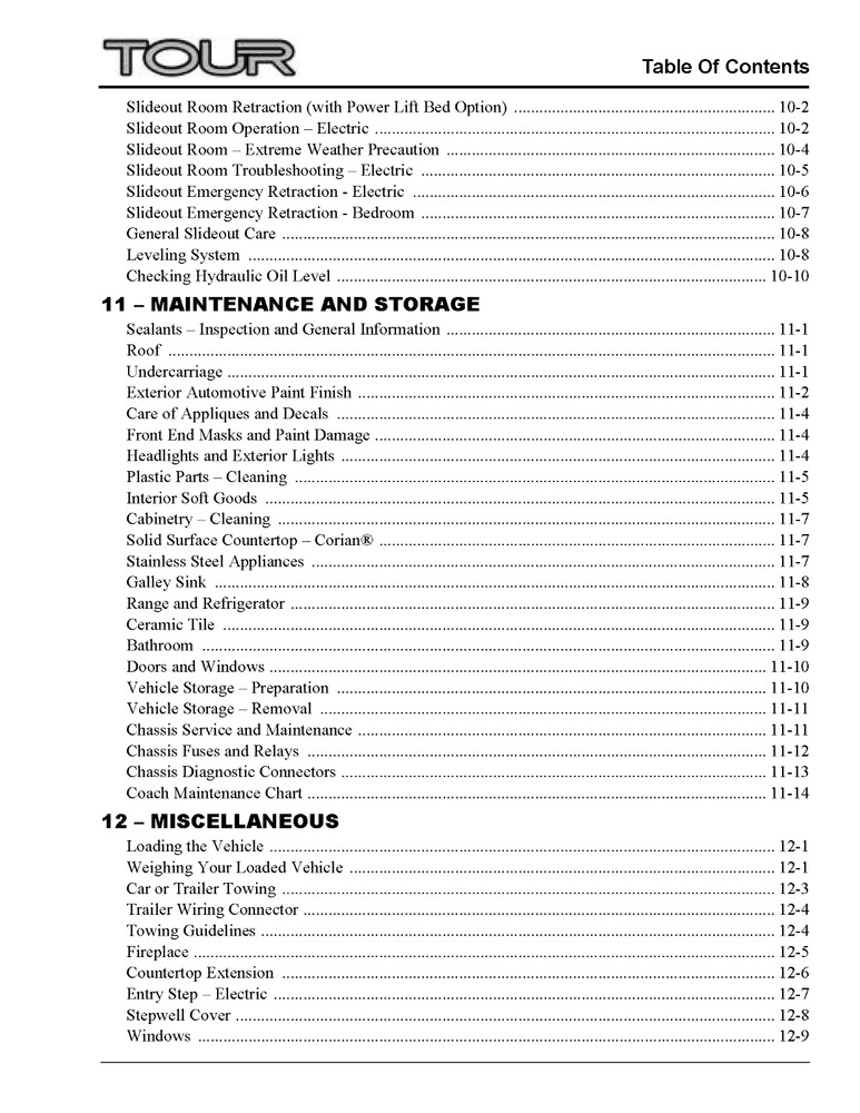 2011 Winnebago Tour Home Owners Operation Manual User Guide