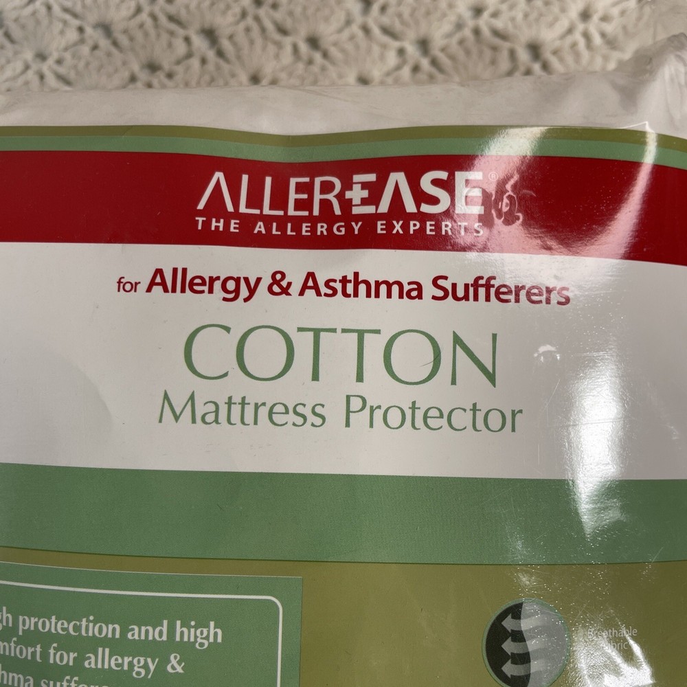 Allerease 100% Cotton Allergy Relief Zippered Mattress Protector, King NEW