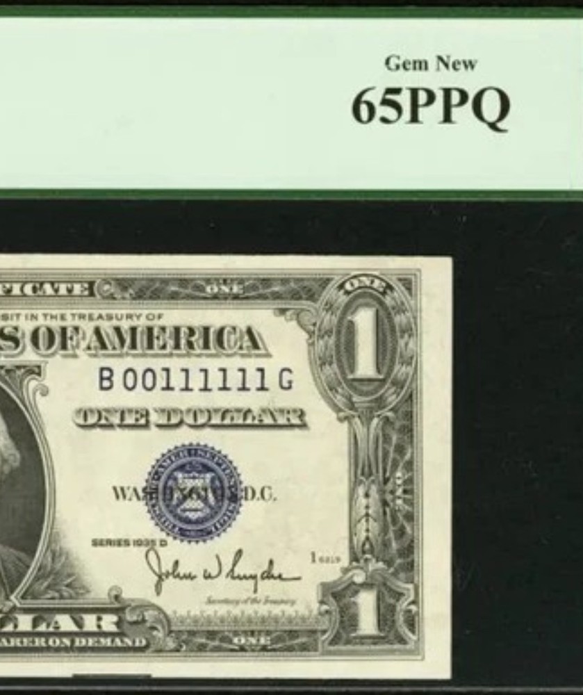 Rare True Binary Near Solid 1935 D $1 Silver Certificate "00111111" Gem 65 PPQ