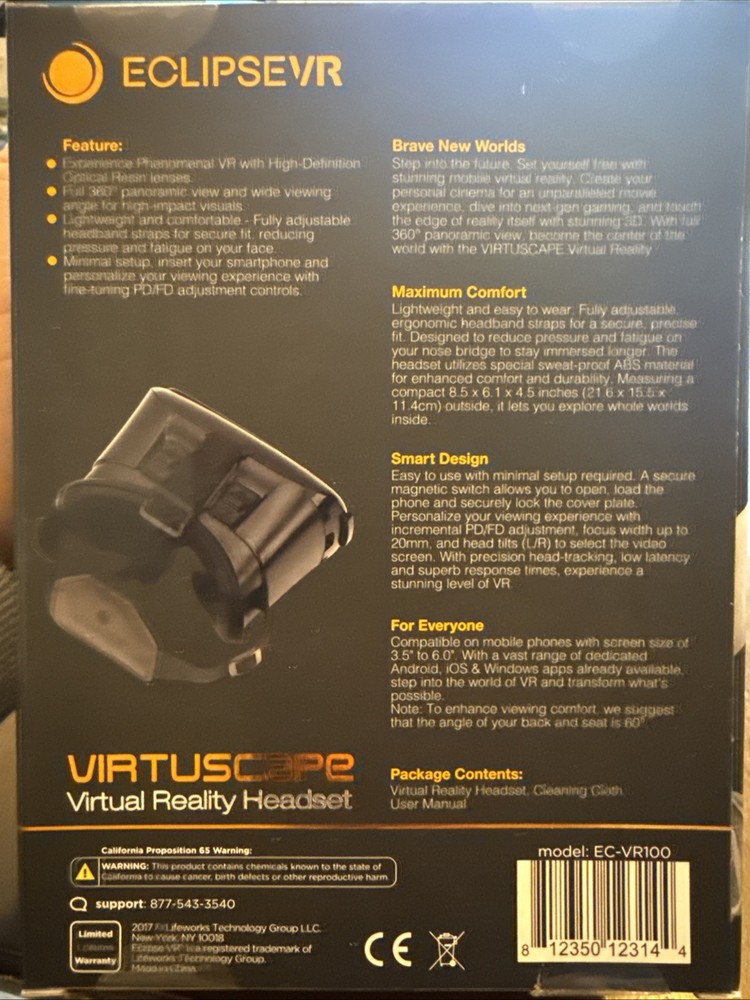 Virtual Reality Headset Eclipse VR Works With Apple App Store And Google Play