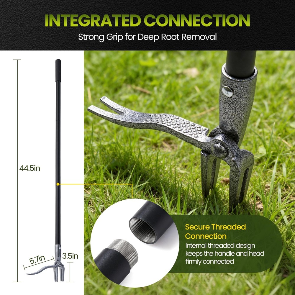 KNLLFolan Weed Puller, Stand Up Puller Tool with Steel Long black