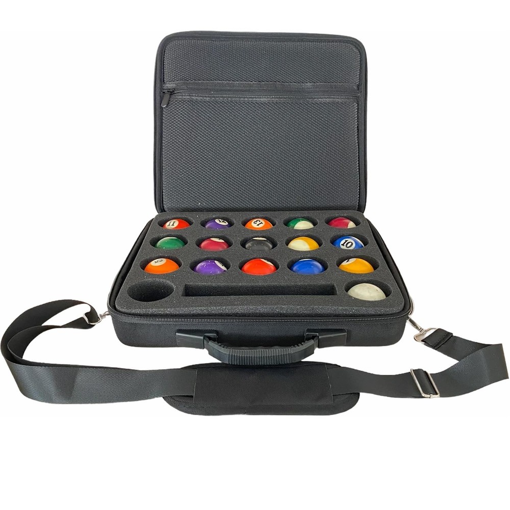 Hard Pool Billiard Ball Carrying Case Cue Storage Bag W/ Shoulder Strap & Handle