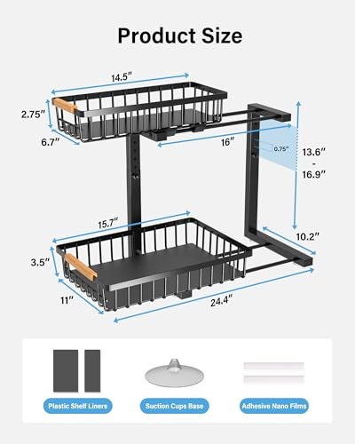 Under Sink Organizer for Bathroom Storage: Pull Out Storage 2 PACK Black