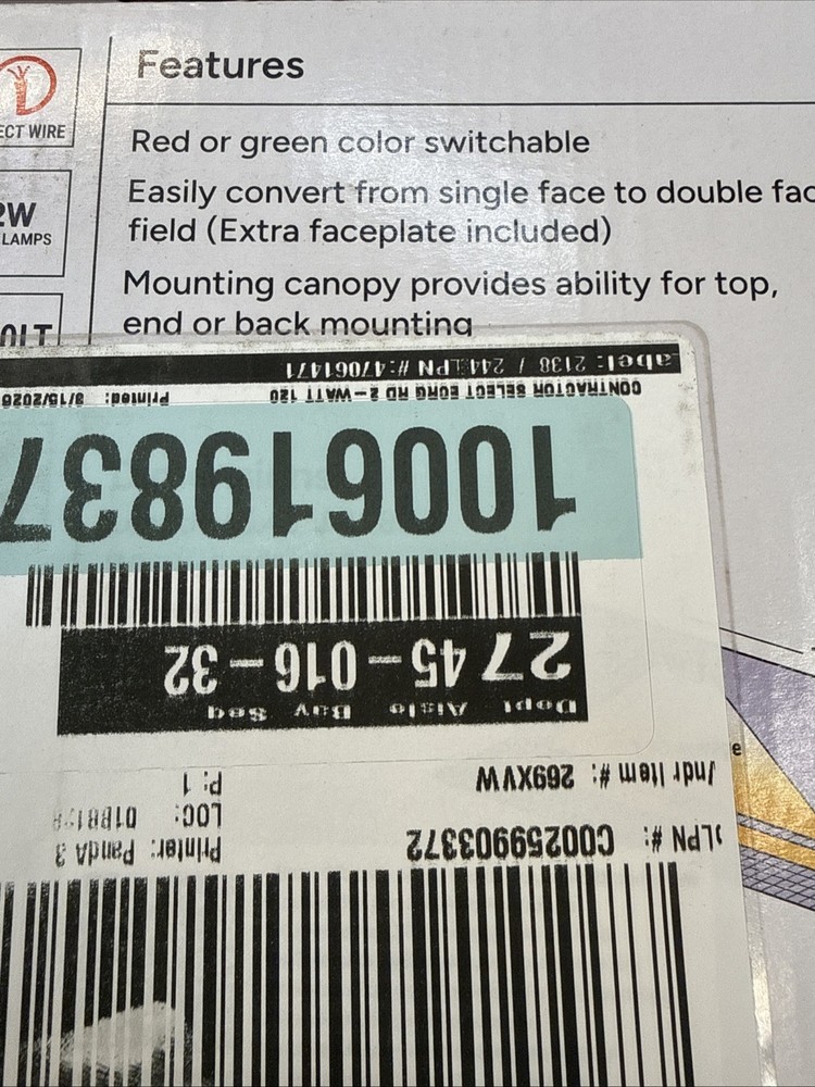 LITHONIA LIGHTING LED EXIT SIGN , Red Or Green Switchable Color