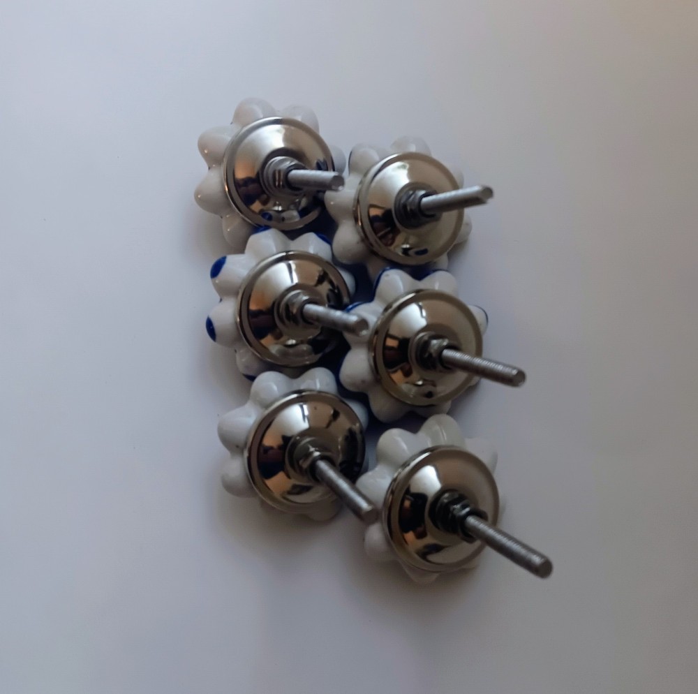 6 Porcelain Ceramic Blue & White Drawer Cabinet Door Knobs Handle Pulls 2"