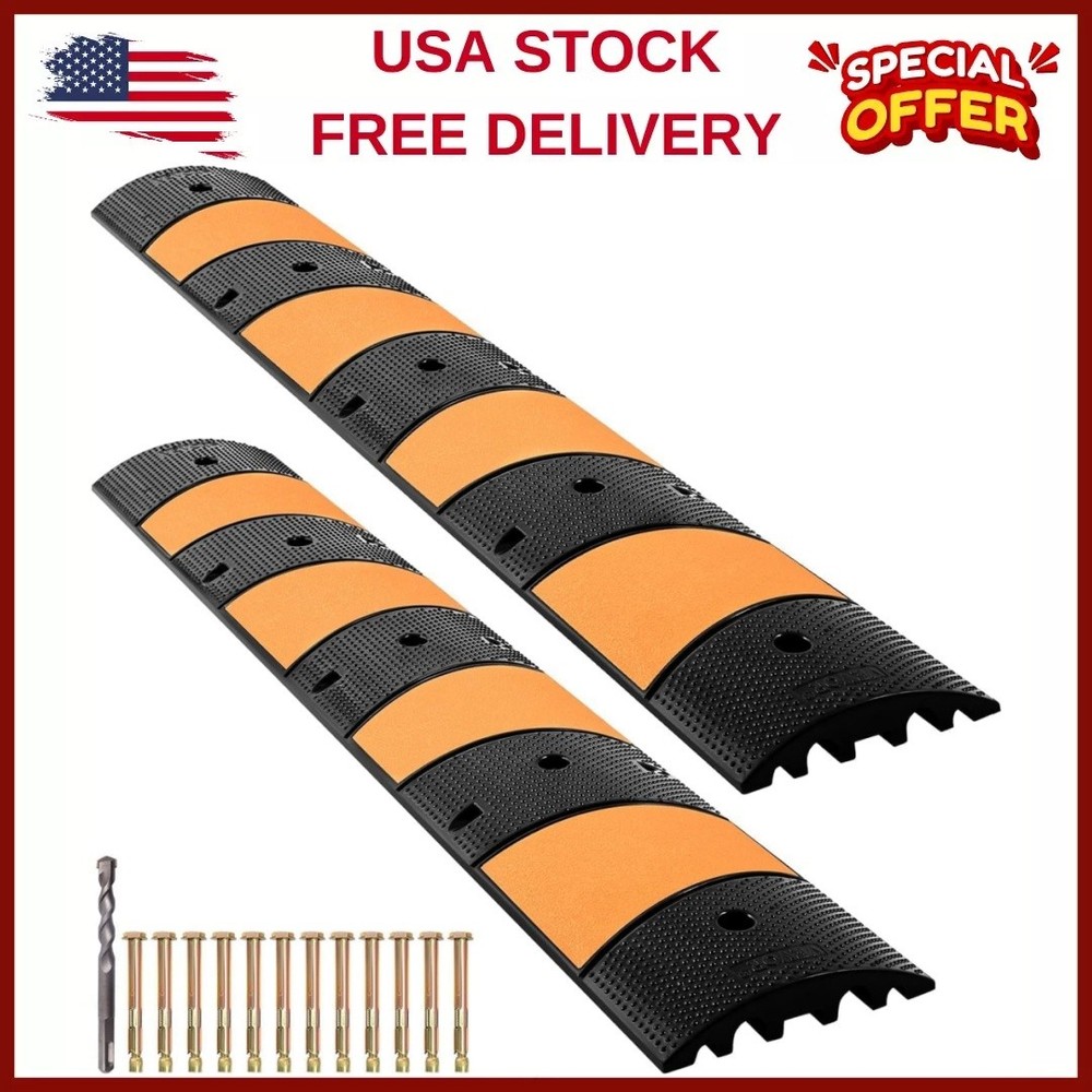 ☑️2pack 25000 lbs Heavy-Duty Rubber Speed Bump with Cable Protective Channels