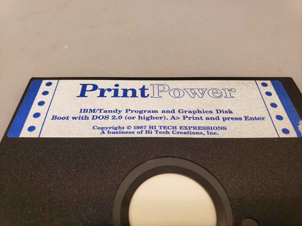 Vintage Hi Tech PrintPower IBM Tandy Program Graphic Software 5-1/4" Floppy Disk