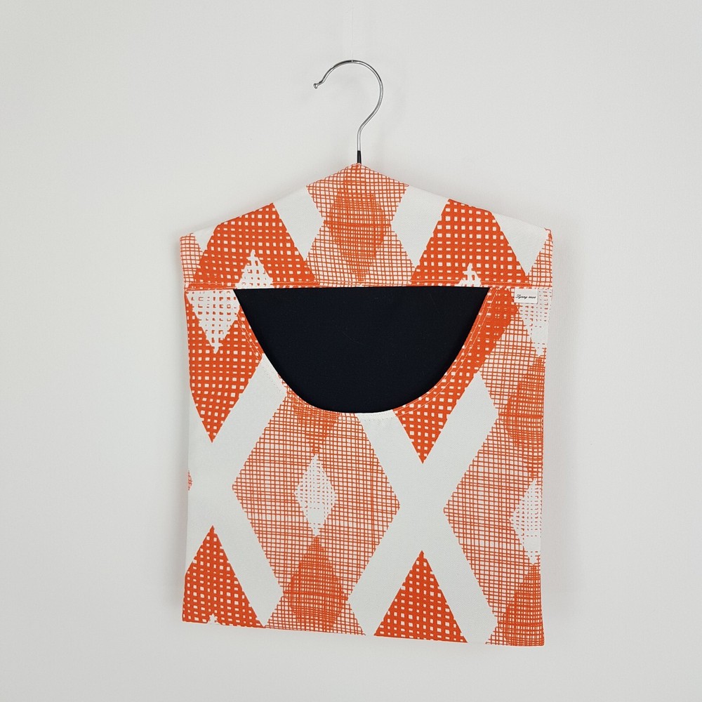 Peg Bag Handmade Orange White Diagonal Print Lined Laundry Clothes Peg Holder
