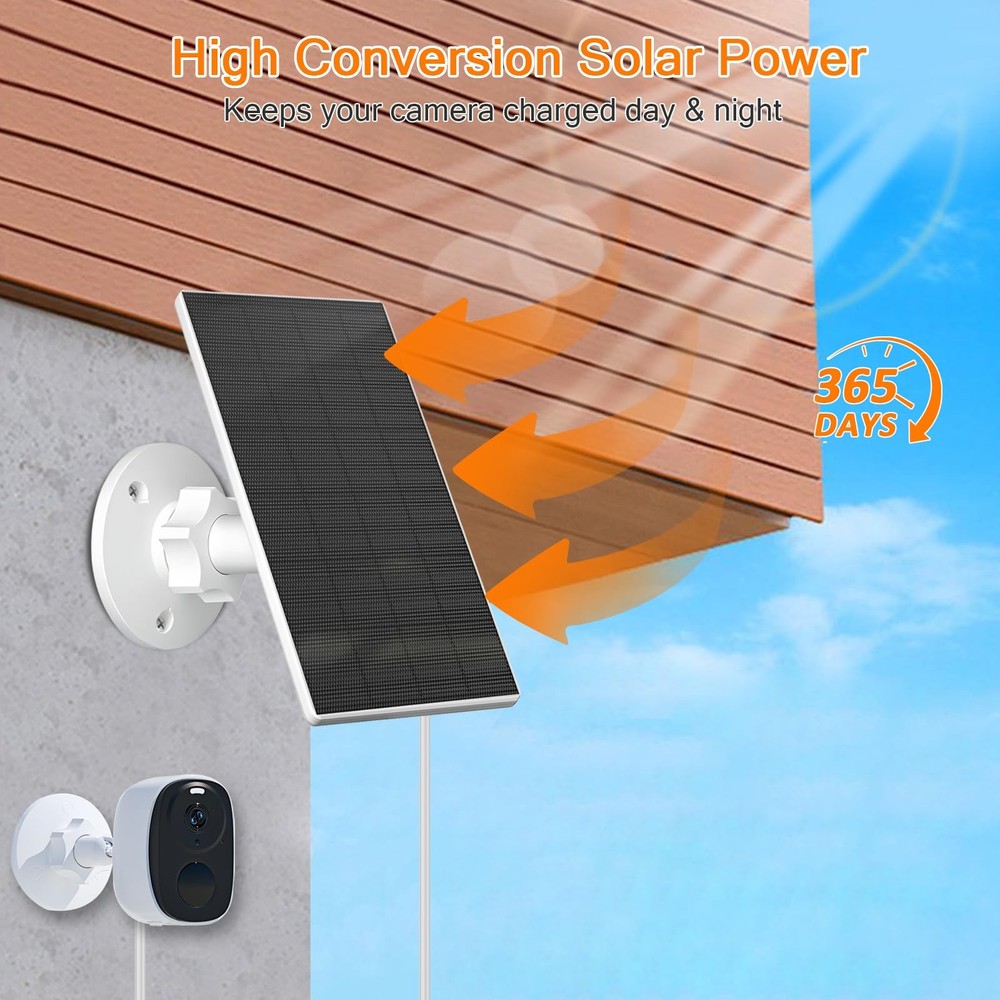 2W Solar Panel for Security Cameras, Solar Charger with Micro USB & USB-C Por...