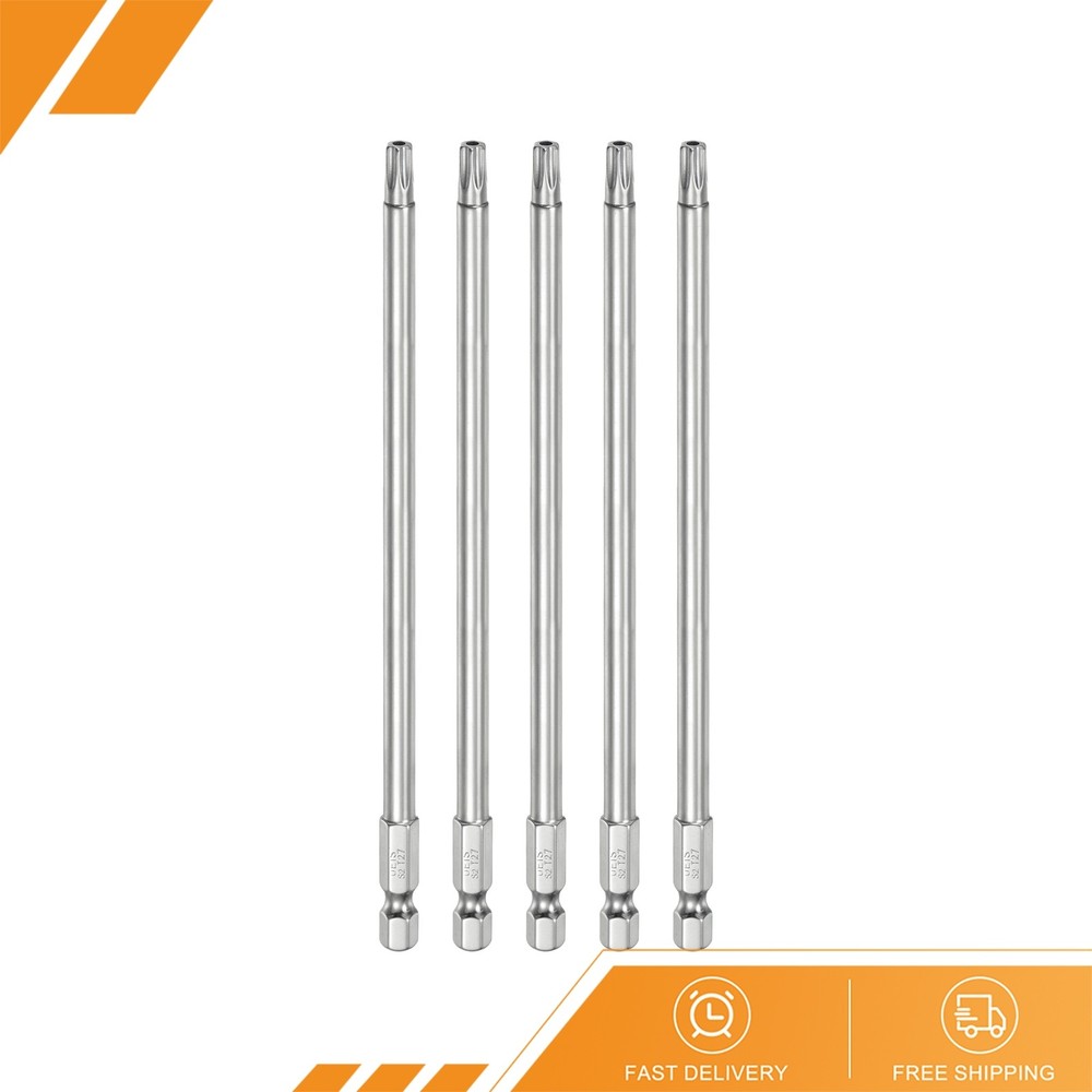 5pcs - T27 Security Torx Bit 1/4" Hex Shank 6" Long Tamper Resistant Star Bits