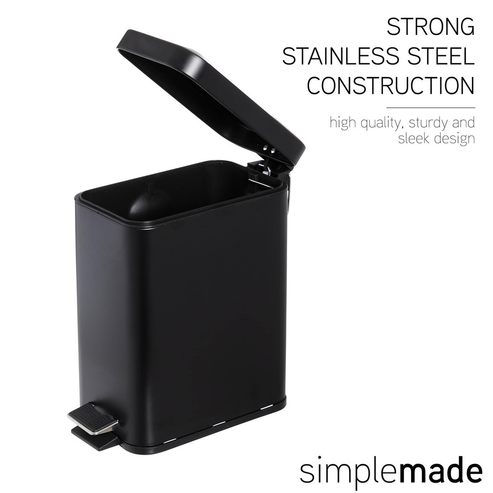 SIMPLEMADE Rectangle Step Trash Can - 5 Liter / 1.3 Gallon - Small with Lid, ...