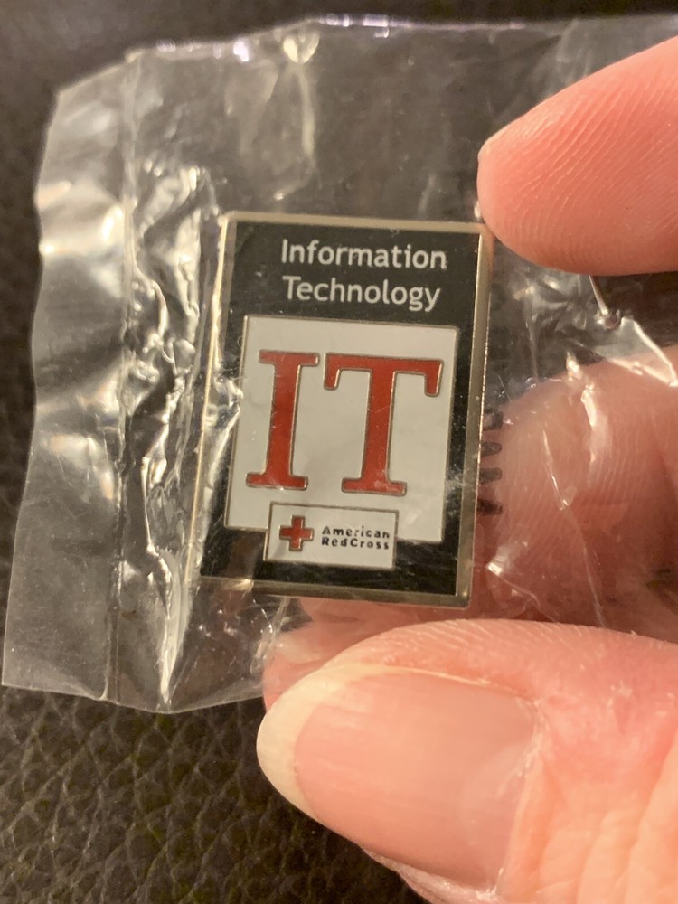 Vintage Red Cross Information Technology IT Silver Tone Enamel Lapel Pin (GW9)