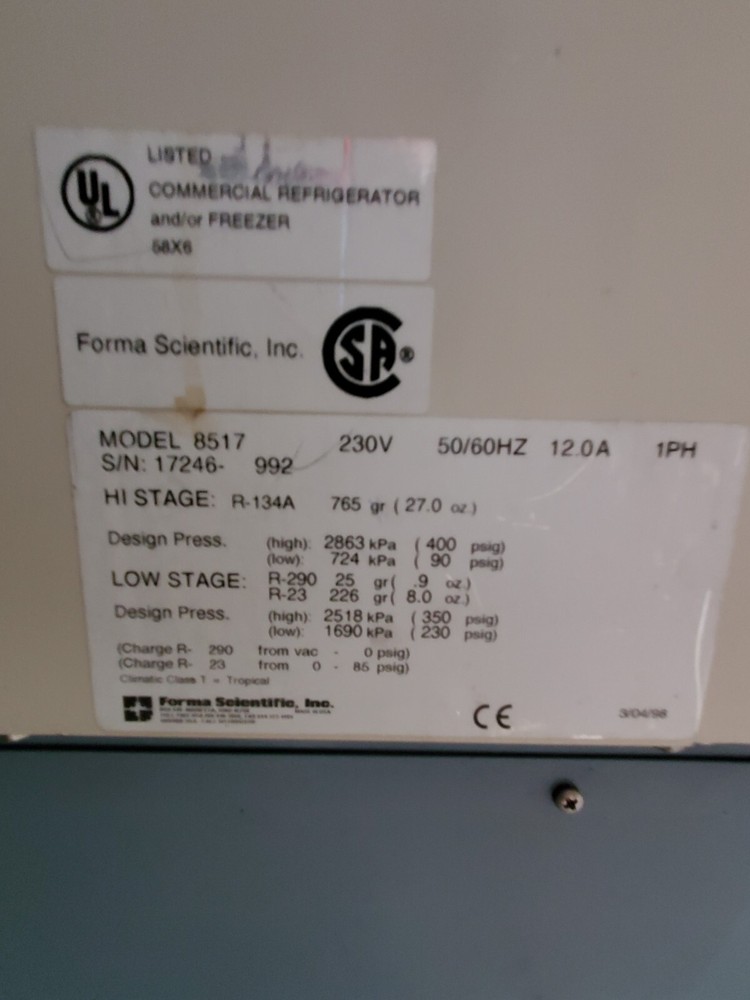 Forma Scientific , Inc. Ultra-Low Freezer Model 8517