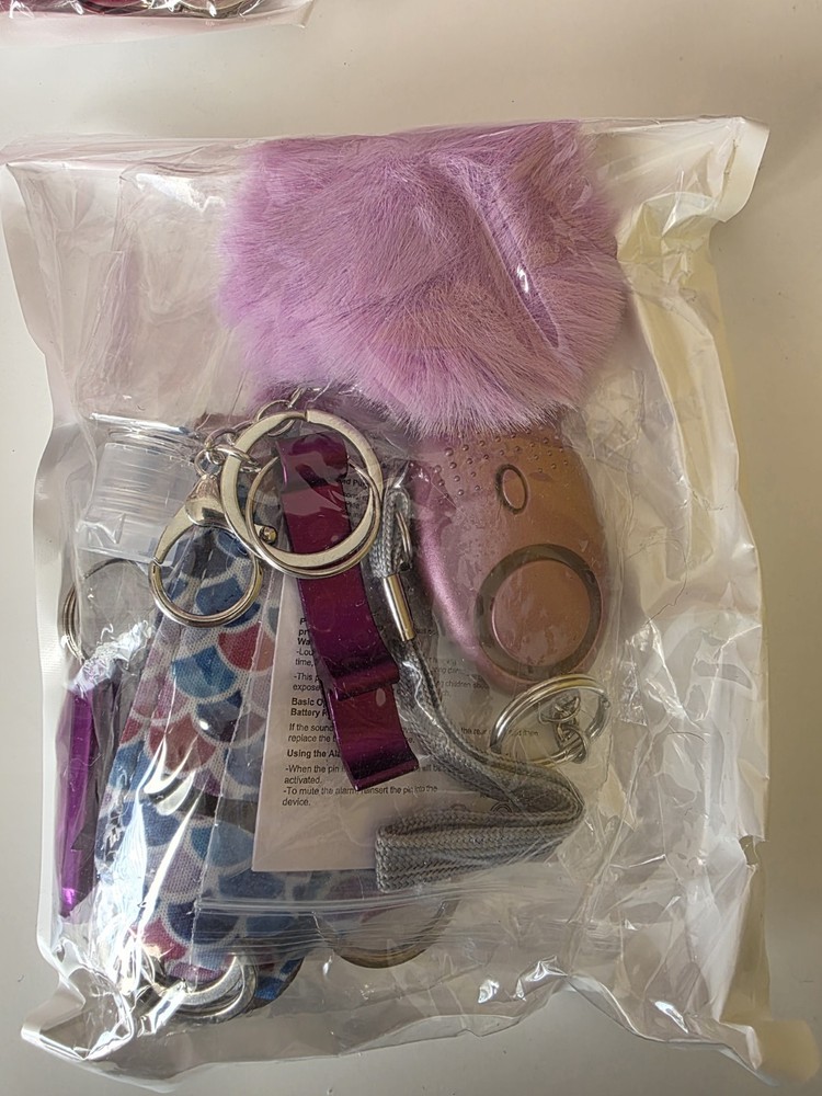 Personal Alarm Keychain Set Multicolor with Keyring, Whistle, Flash Light