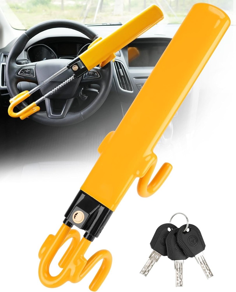 Tevlaphee Steering Wheel Lock - Heavy Duty Antitheft Device and Car Yellow