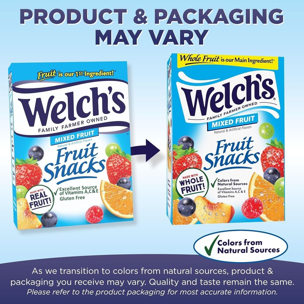 Welch's Fruit Snacks, Mixed Fruit, Bulk Pack, Individual Single 0.8 oz PAK 40.