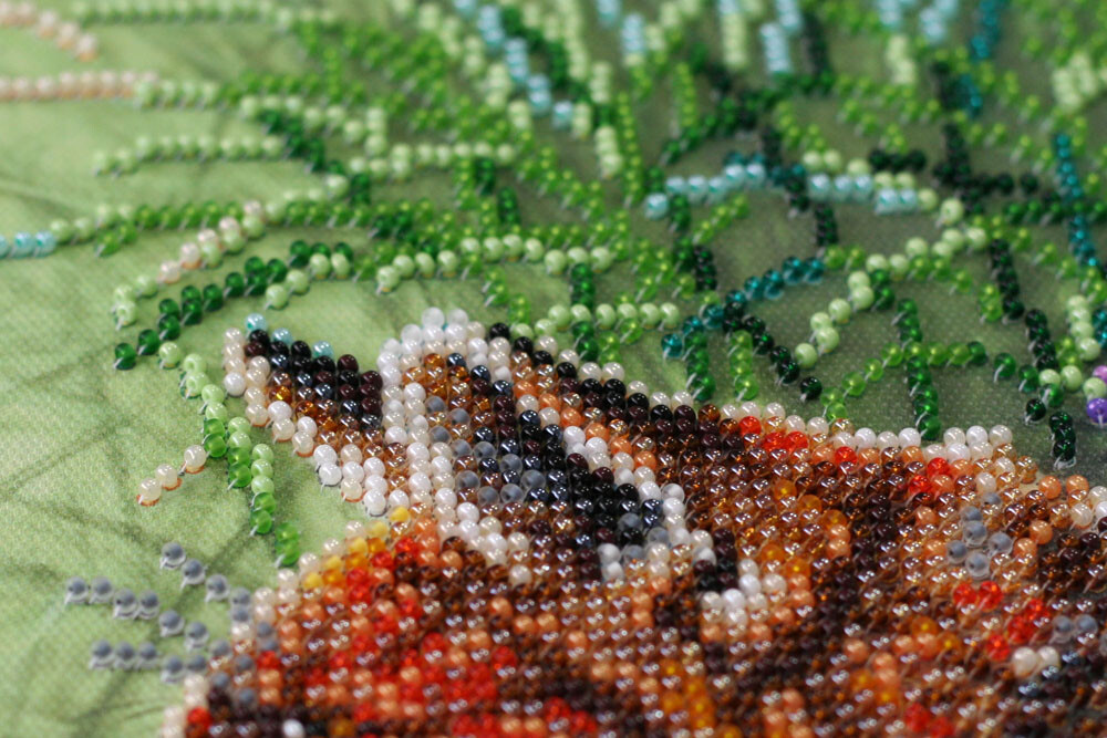 DIY Bead Embroidery Kit Fox in Grass Beaded stitching needlepoint beadwork