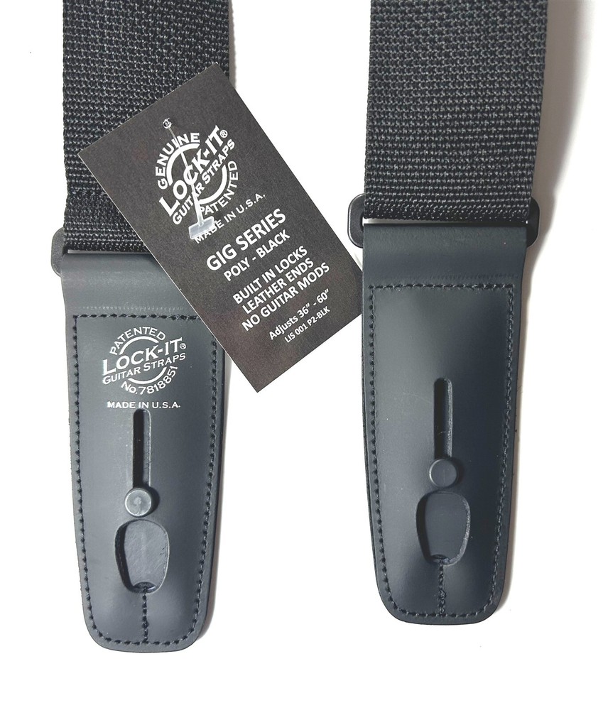 LOCK-IT Guitar Strap | Black | Poly | Patented Locking Technology (strap lock)