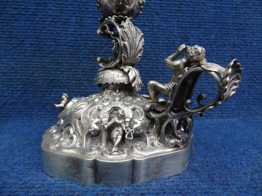 Silver candlesticks (walking) Medieval style 19-20th C. C-scroll Pan with flute