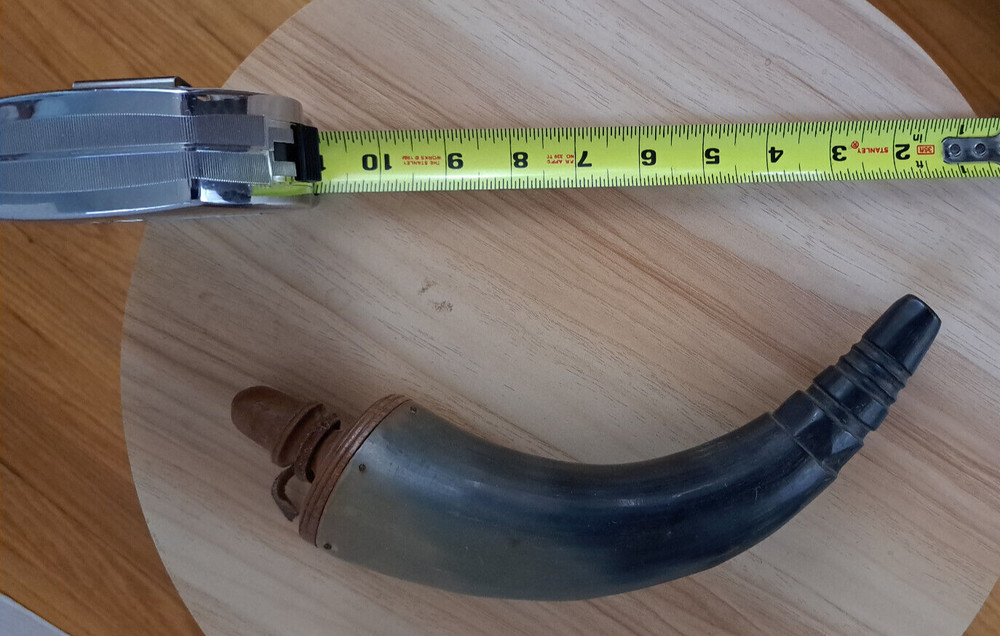 Vintage Black Gun Powder Holder Horn Flask Muzzle Loader