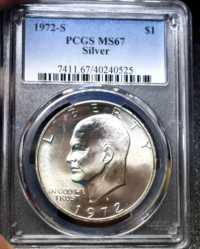 PCGS MS67 1972-S Silver Eisenhower Dollar Bright US $1 40% Silver