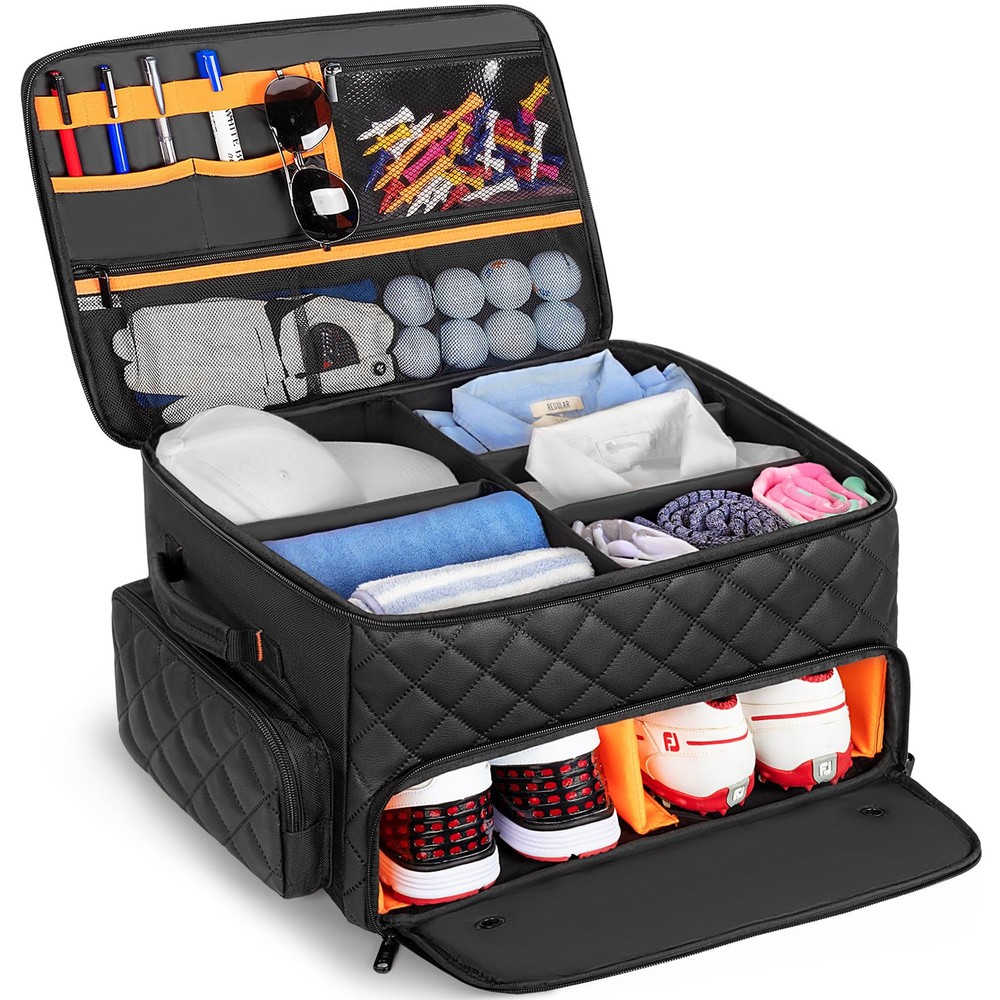 PGmoon 2 Layer Golf Trunk Organizer, Standard Cart Size, black