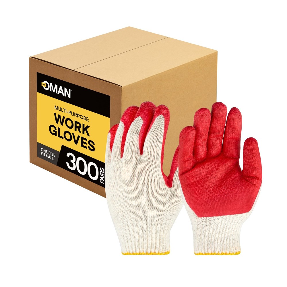 Oman Red Palm Latex-Coated Work Gloves - Cotton/Polyester Shell - Korean Craf...