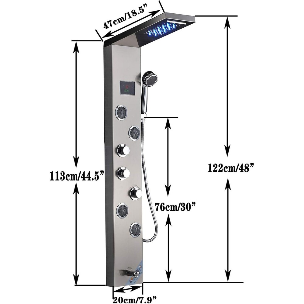 Stainless Steel Shower Panel System 5 Function LED Rain&Waterfall Message Body