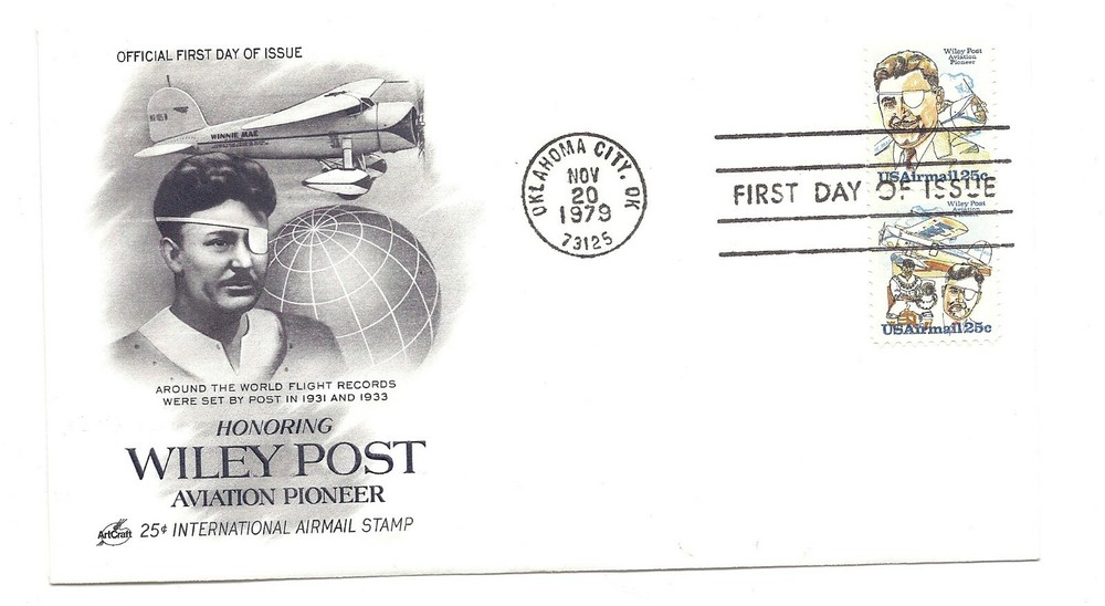C95-96, 25c Wiley Post on one ArtCraft FDC