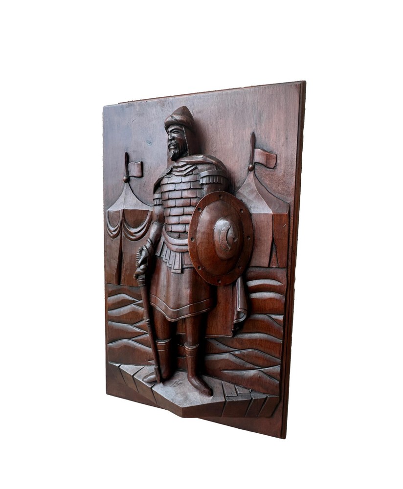 French Thick Middle Ages Gothic Carved Wood Wall Panel