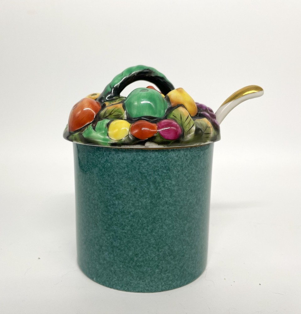 Noritake Deco Era Molded Fruit Jam Jar with Spoon