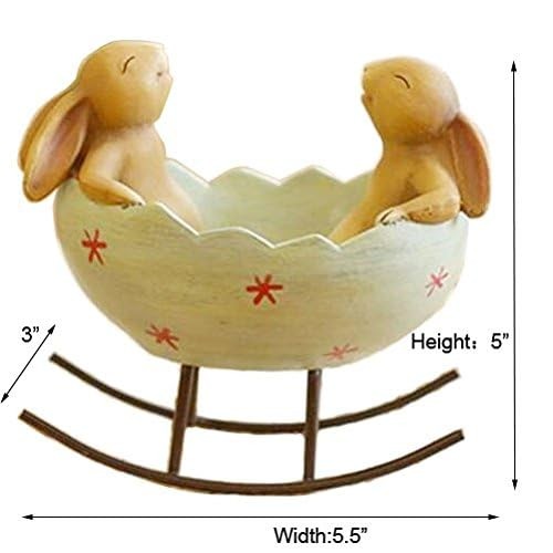 KiaoTime Laughing Bunny Rabbits Rocking in an Easter Egg Cradle - Spring Easter