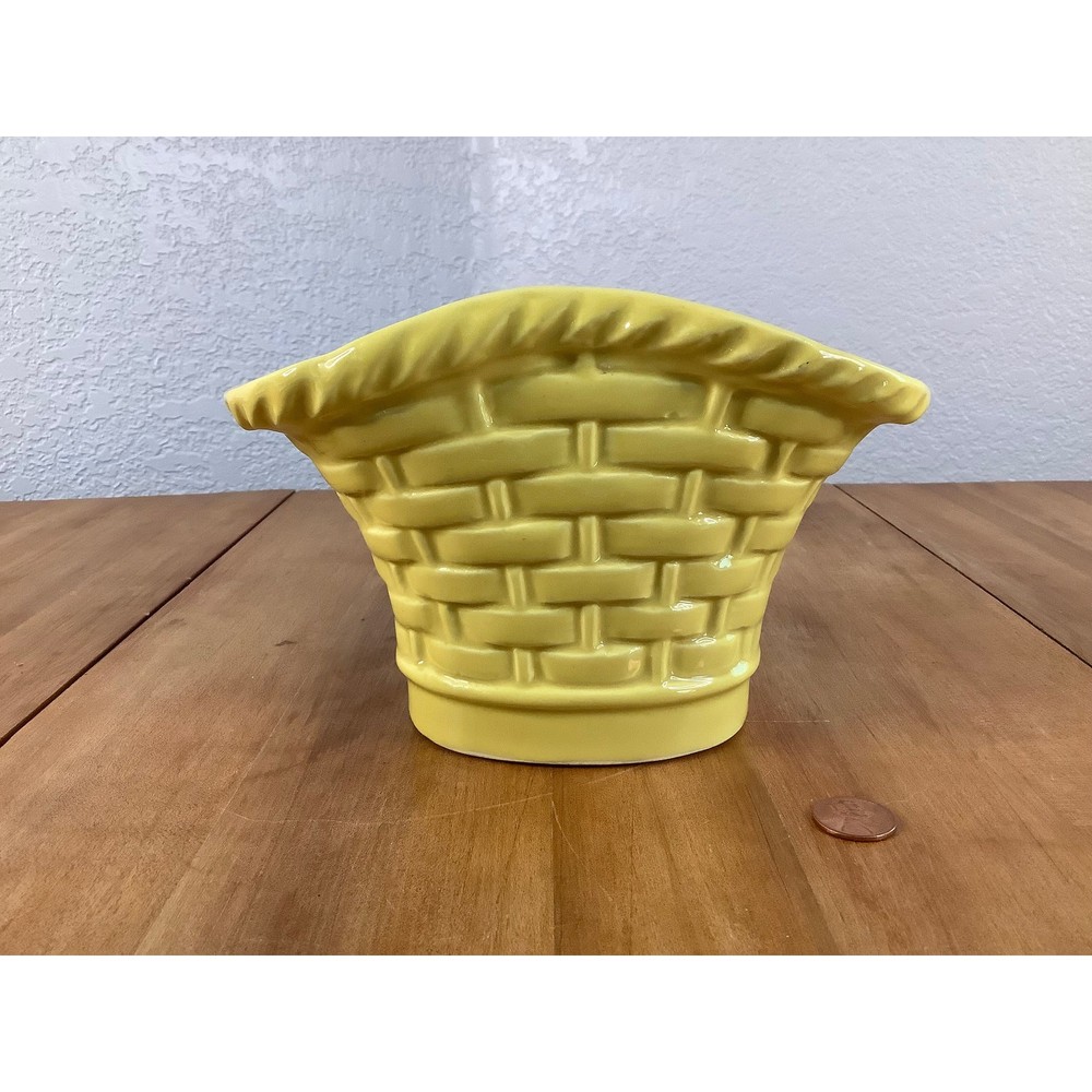 Vintage Yellow Basket Ceramic Planter