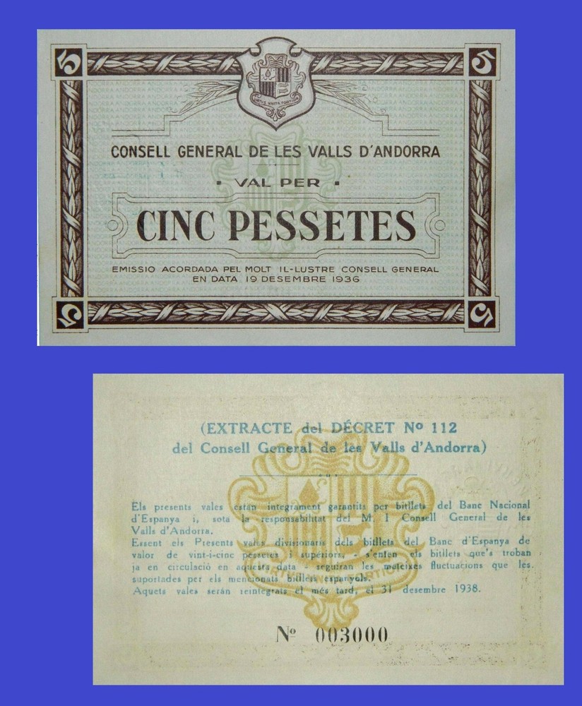 andorra 5 pesetas  1936 / COPY