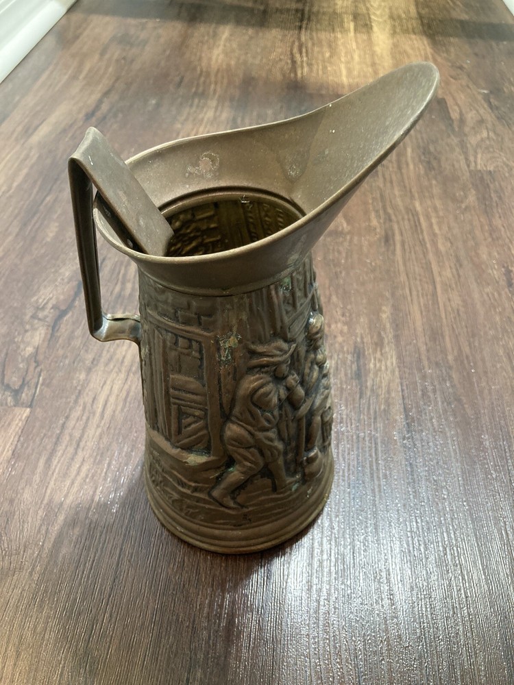 English Brass Jug Hammered Brass Pitcher