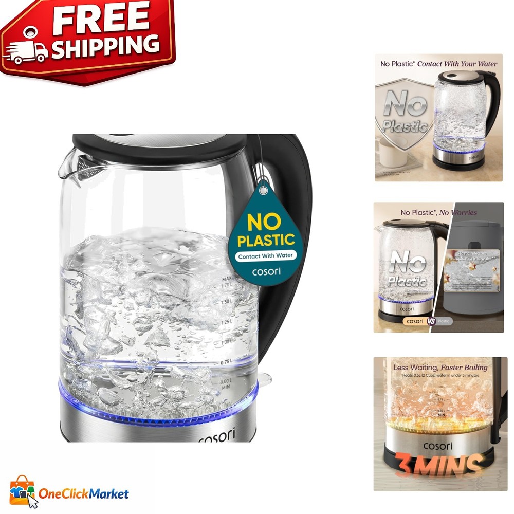 1.7L Electric Kettle | No Plastic Contact, Automatic Shut-Off & Tea/Meal Ready