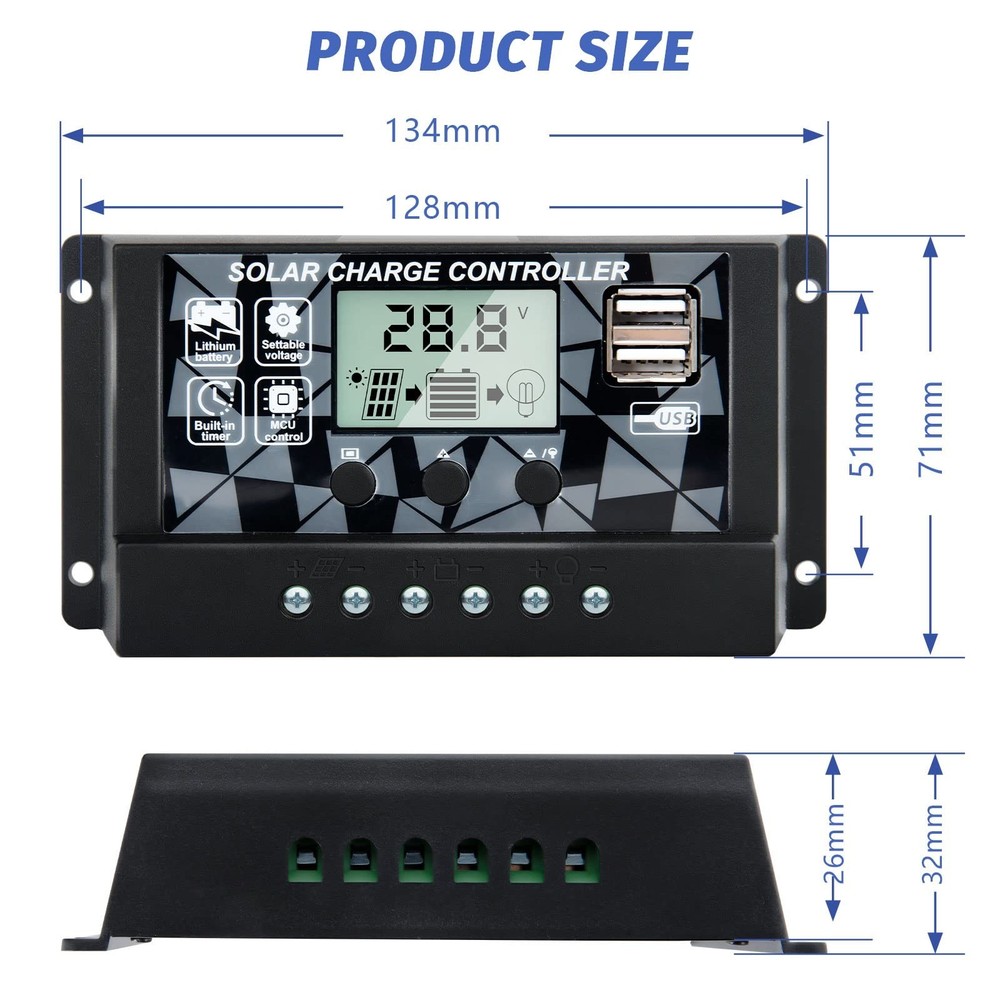 Solar charge controller 12V/24V, solar charger controller solar panel...